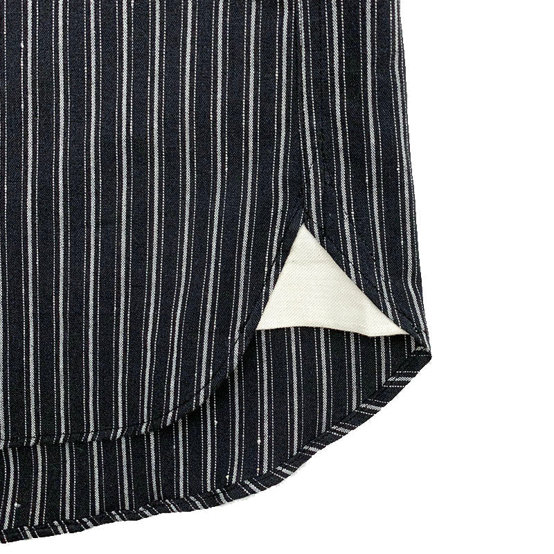Dry Bones Stripe Band Collar Work Shirt — Navy — view 6