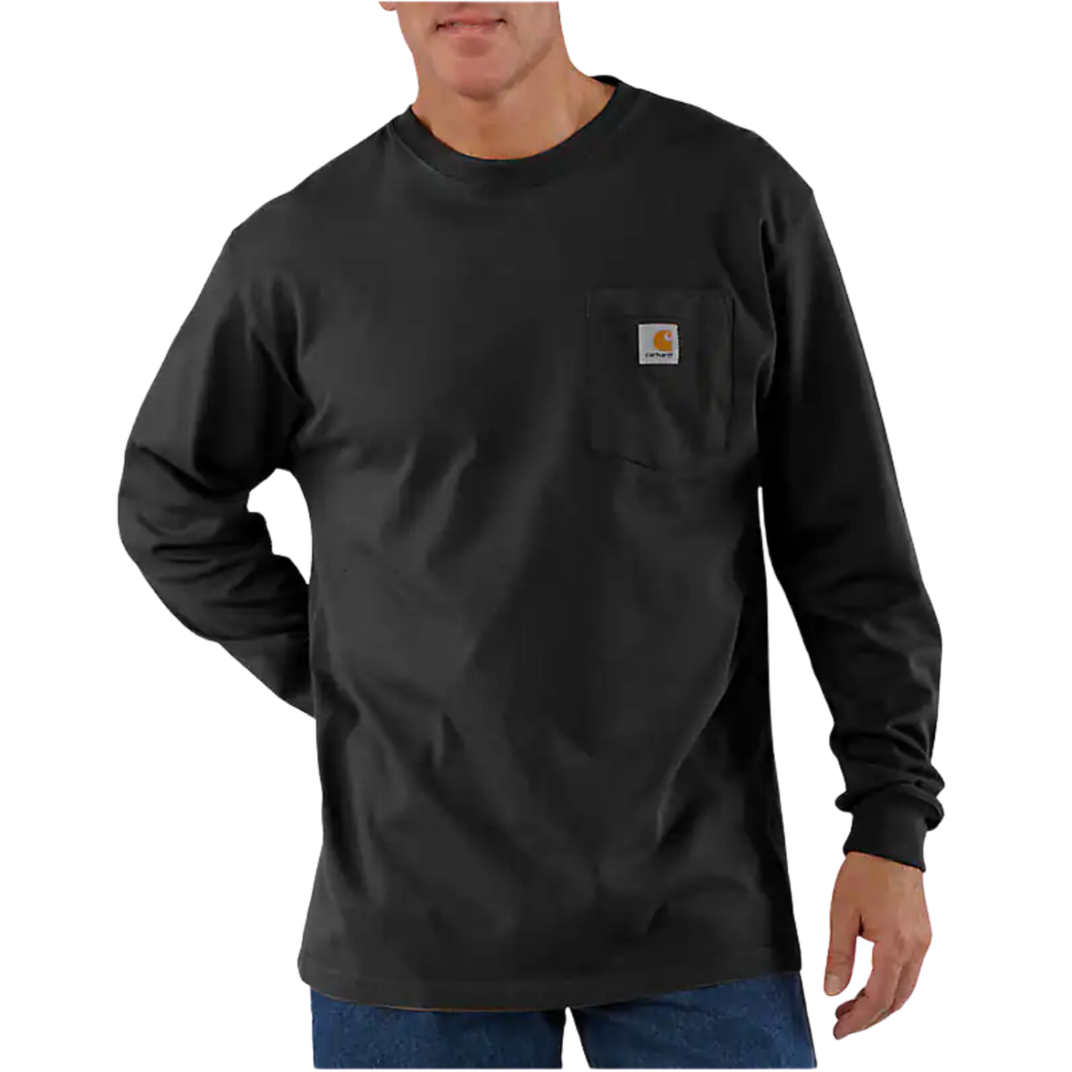 Carhartt Loose Fit Heavyweight Long-Sleeve Pocket T-Shirt — Black — front view