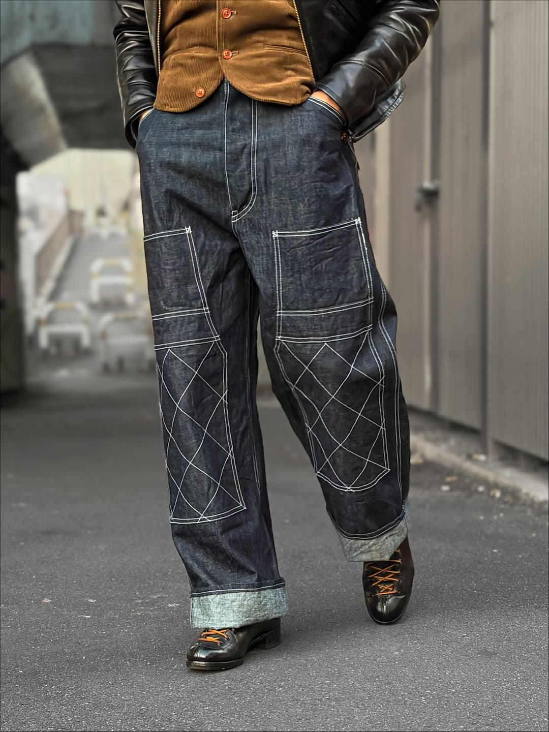 Dry Bones Double Knee Painter Pants — Indigo — view 7