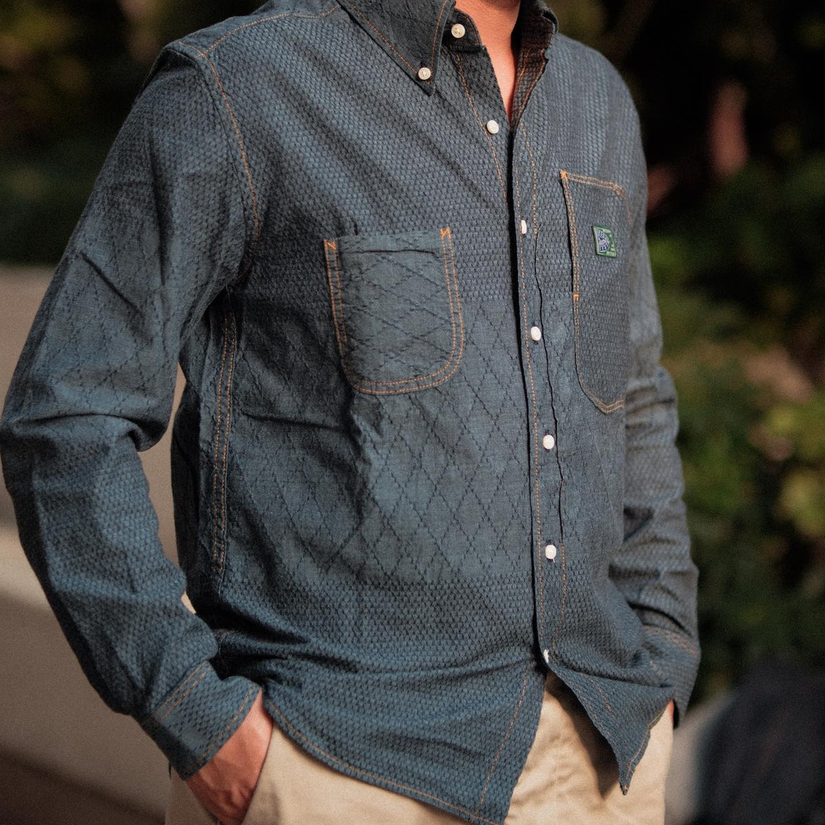 Graph Zero Standard Button-Down Long Sleeve Shirt Kendo — Blue — front view
