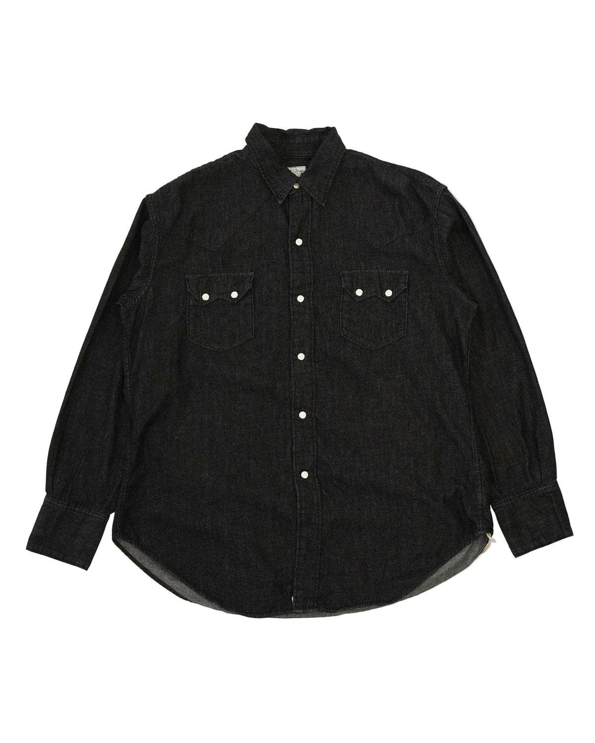 orSlow Black Denim Western Shirt — Black Denim — front view