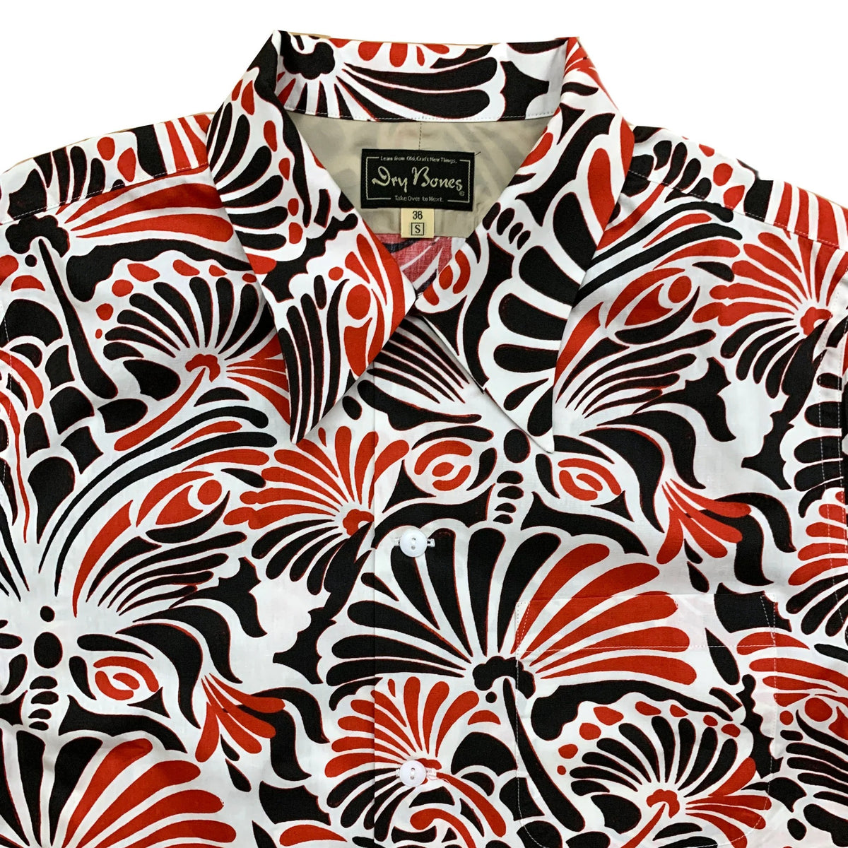 Dry Bones Short Sleeve Cotton Hawaiian Shirt Flower — White — view 2