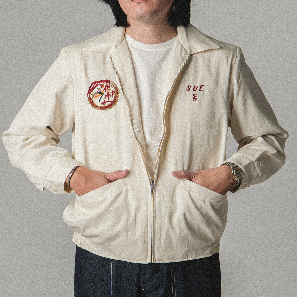 Dry Bones Embroidered Jacket Dragon — Ivory — view 2