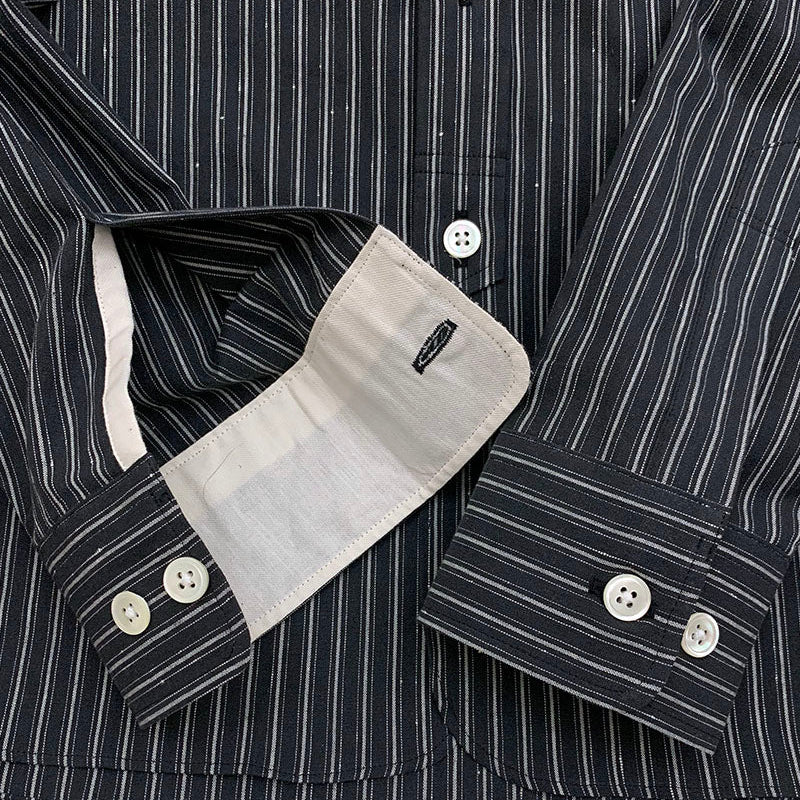 Dry Bones Stripe Band Collar Work Shirt — Navy — view 5