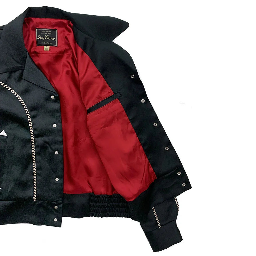 DRY BONES WESTERN STYLE SATIN JACKET - BLACK