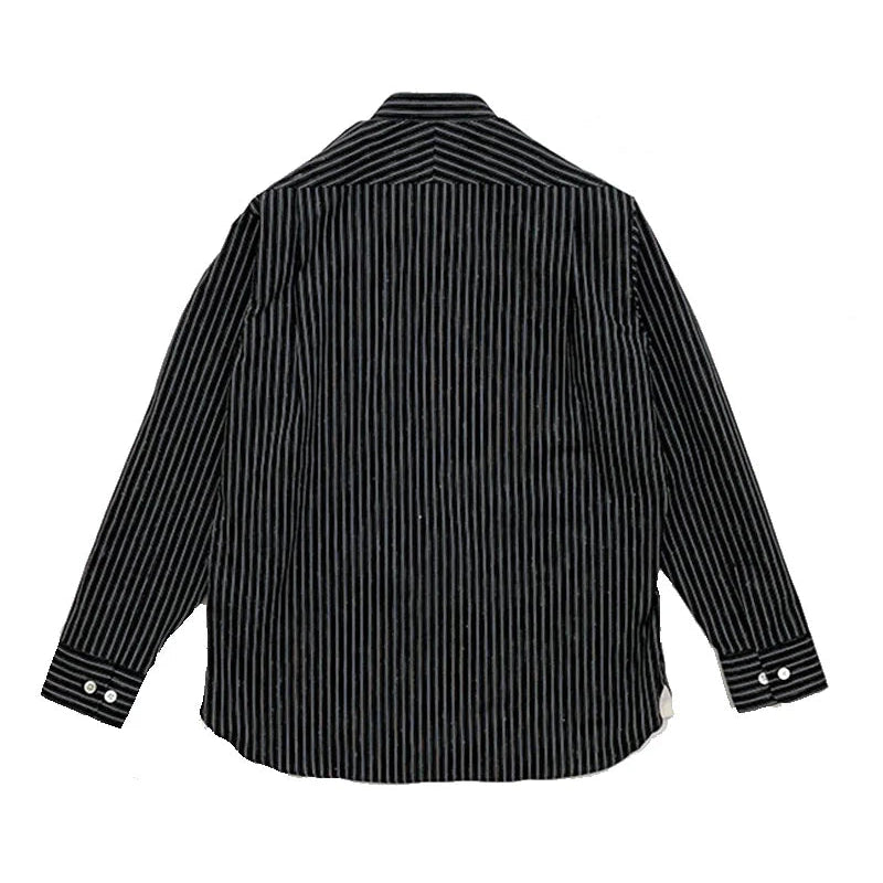 Dry Bones Stripe Band Collar Work Shirt — Navy — view 2