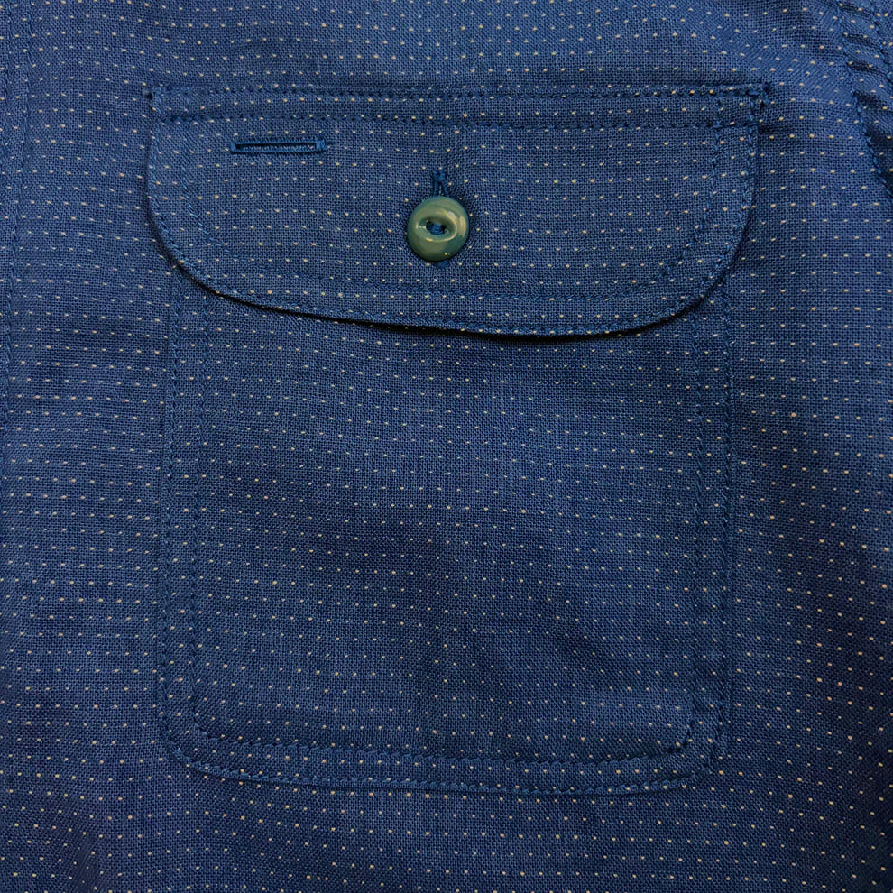 Dry Bones Embroidery Stitches Half Zip Work Shirt — Blue — view 9