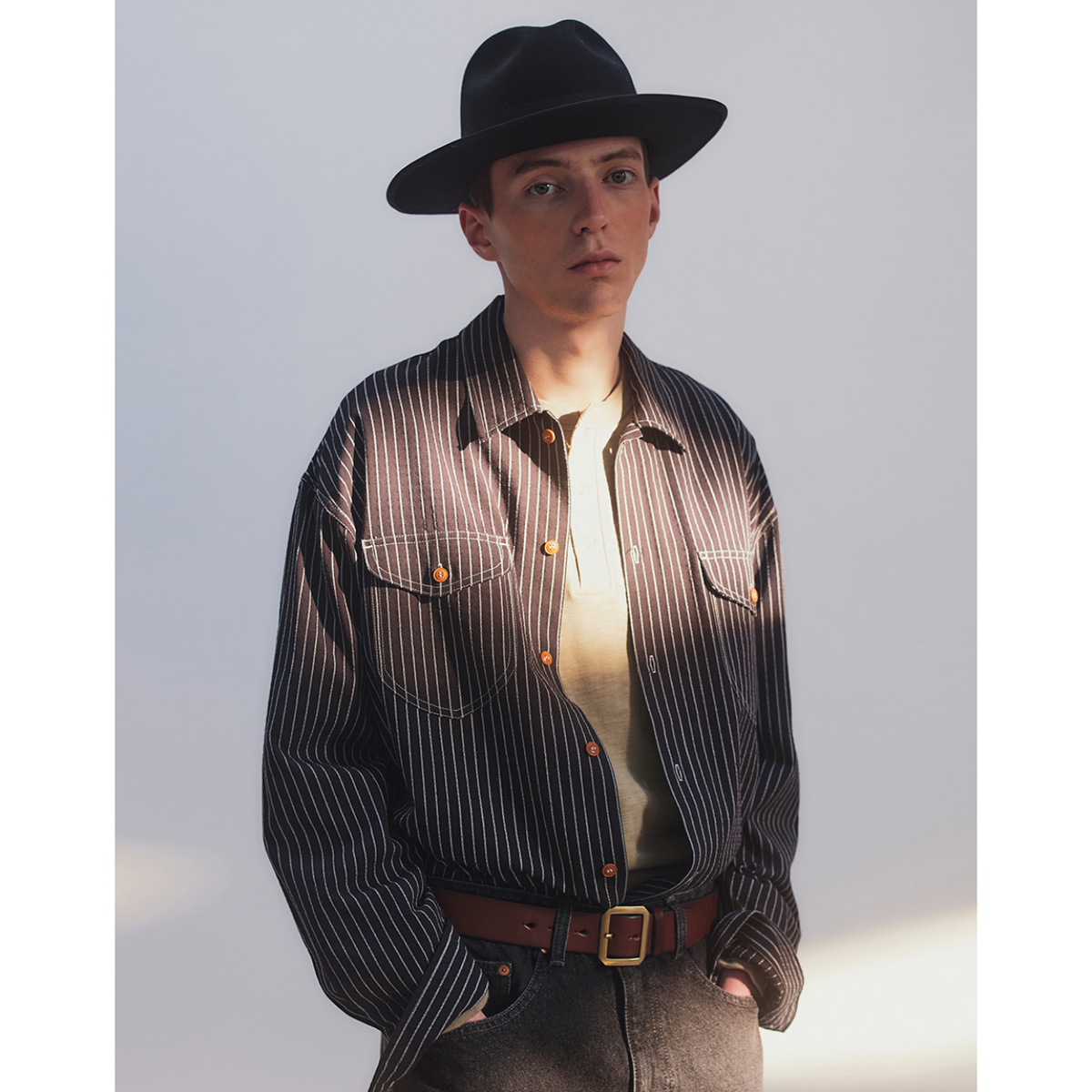 Uniform Bridge Pocket Stripe Shirts — Beige — view 3