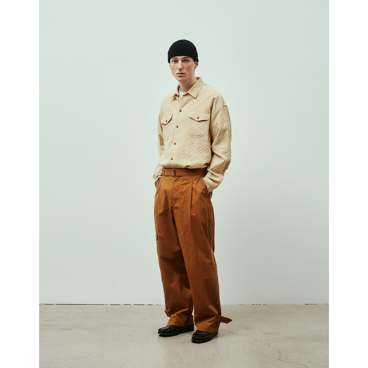 Uniform Bridge Pocket Stripe Shirts — Beige — view 5