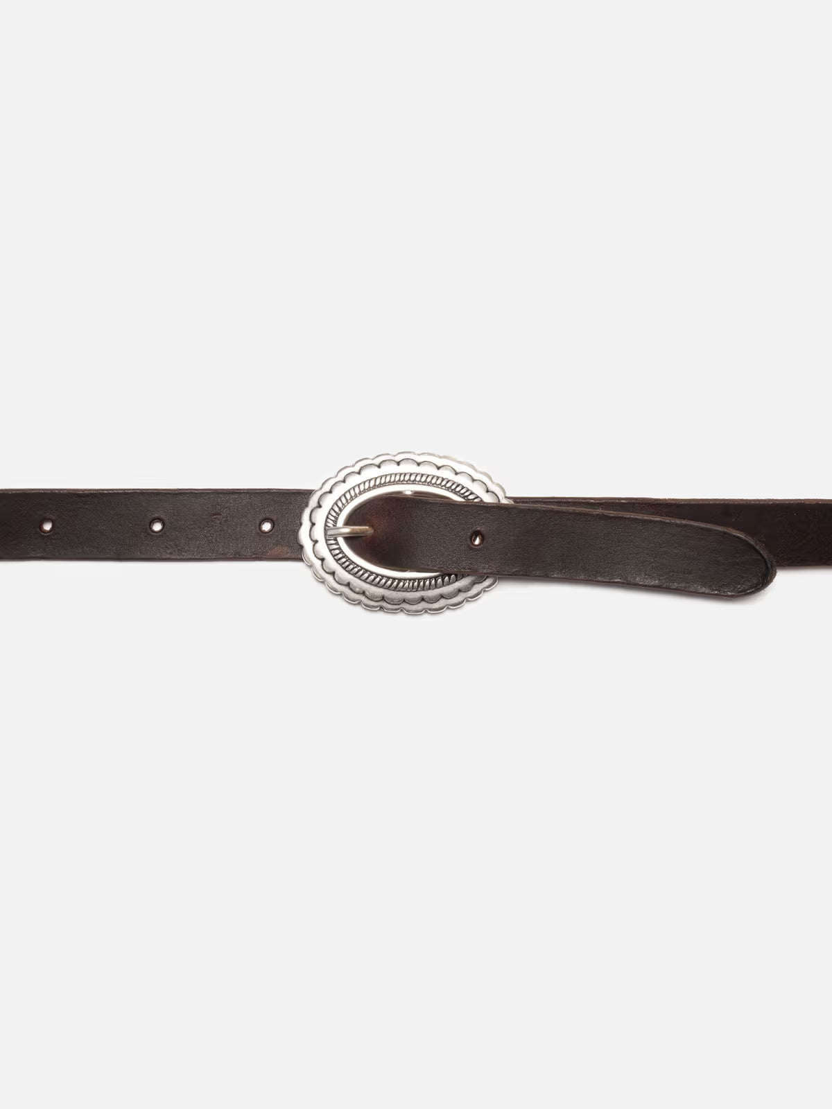 Nudie Jeans Western Concho Silver Belt — Dark Brown — view 4
