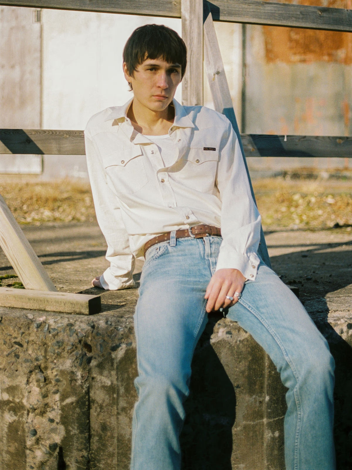 Nudie Jeans George Chambray Western Shirt — Ecru — front view