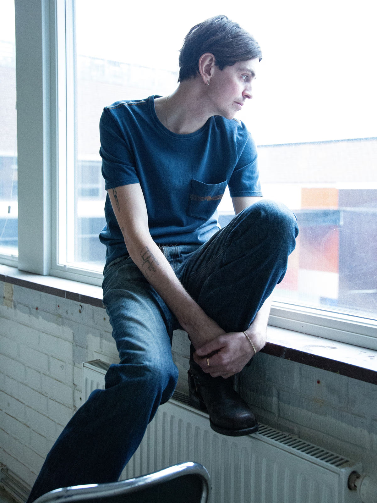 Nudie Jeans Ricky Pocket T-Shirt Washed — Blue — front view
