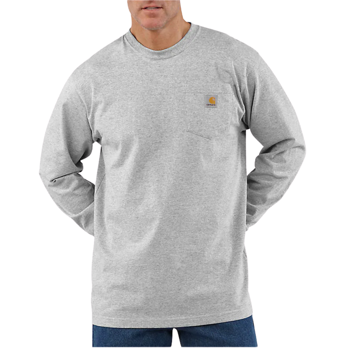 Carhartt Loose Fit Heavyweight Long-Sleeve Pocket T-Shirt — Heather Gray — front view