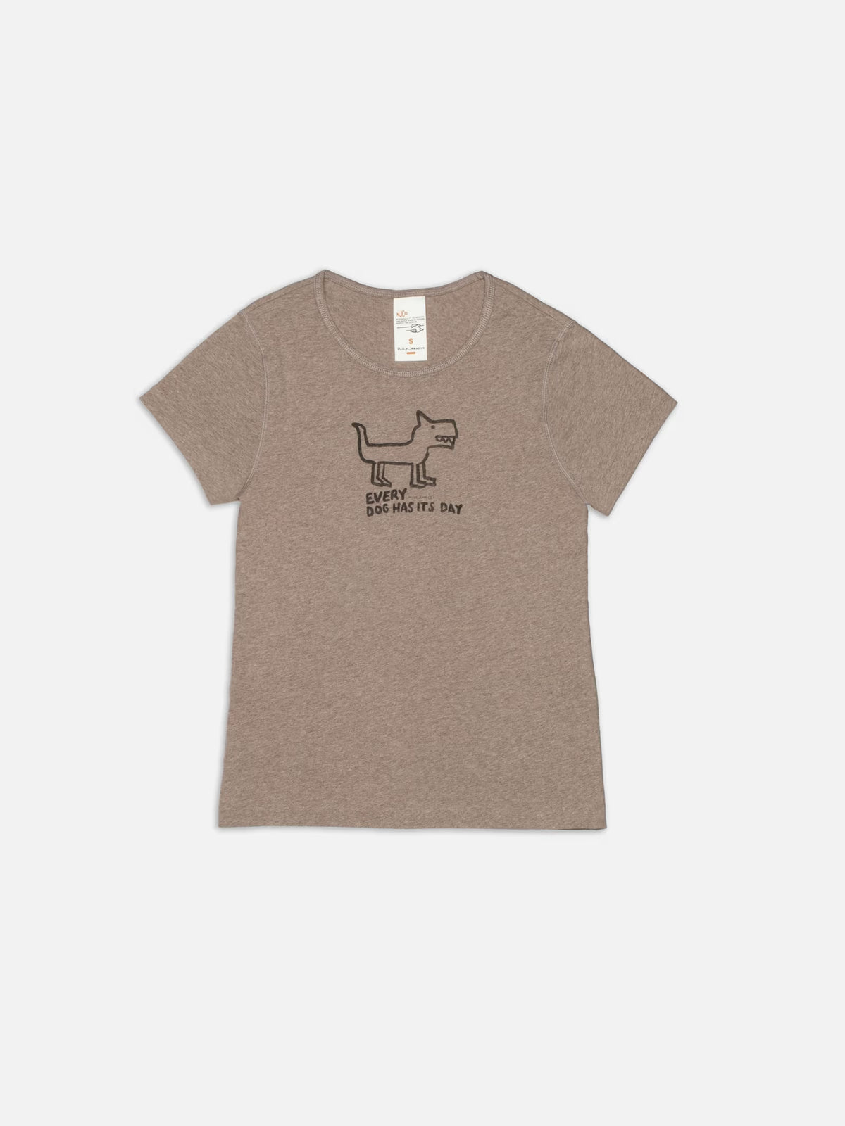 Nudie Jeans Eve Scratchy Dog T-Shirt — Beigemelange — front view