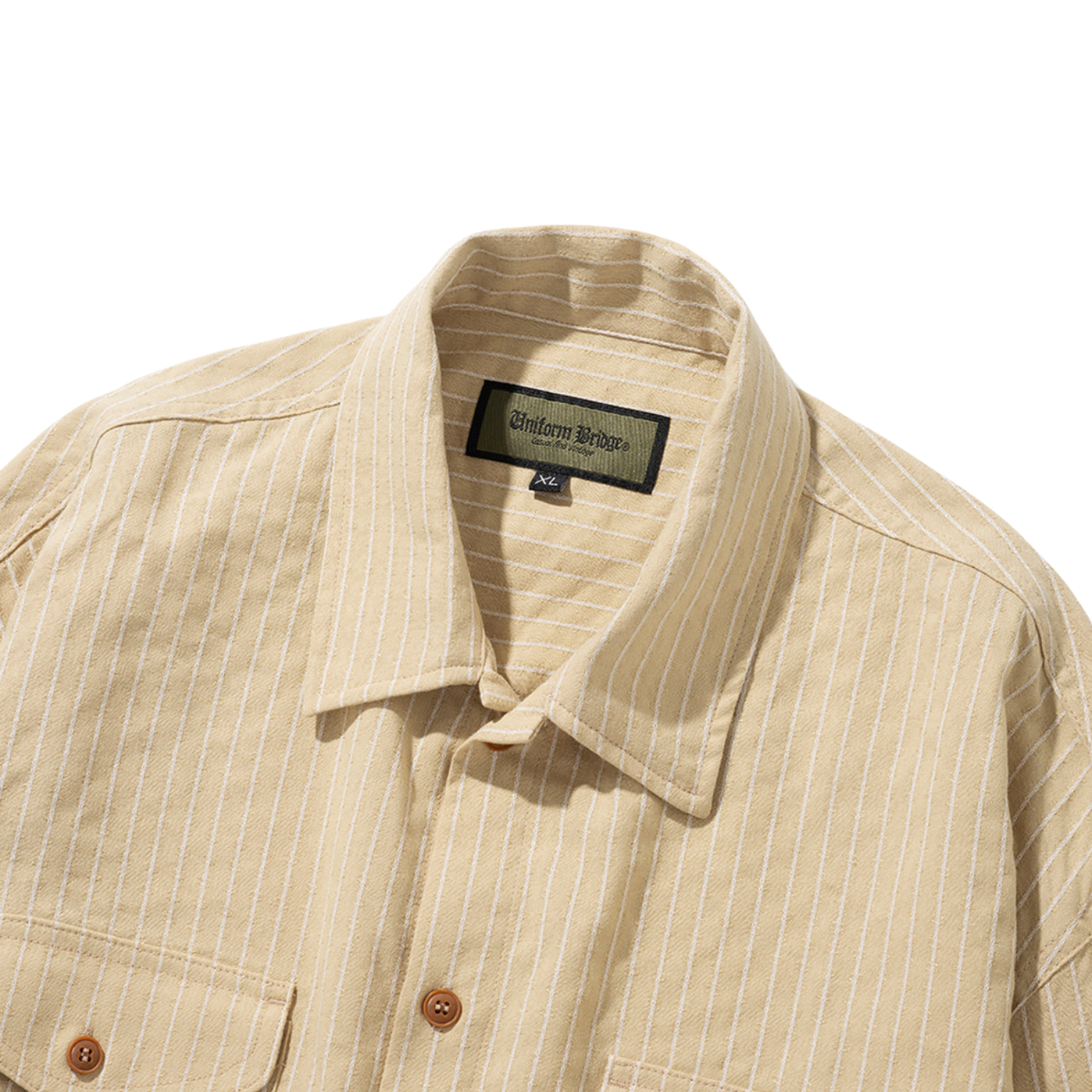 Uniform Bridge Pocket Stripe Shirts — Beige — view 7