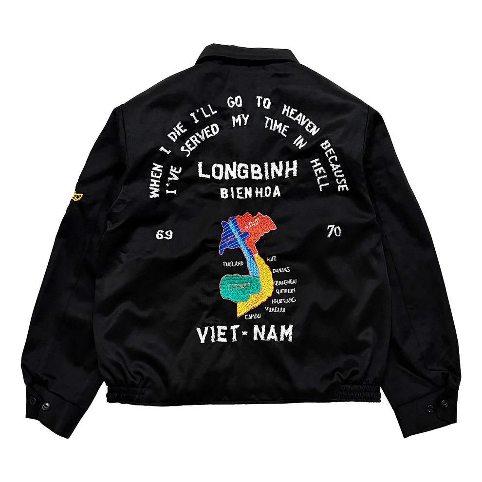 Dry Bones Embroidered Jacket Fukurokuju — Black — front view