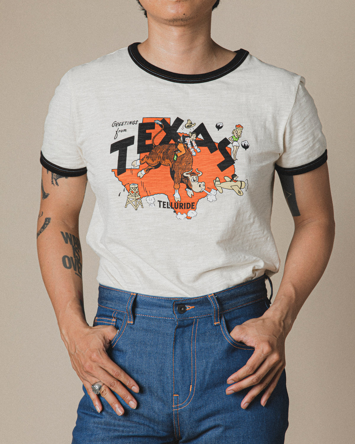 TELLURIDE RINGER TEE POSTCARD - WHITE/BLACK