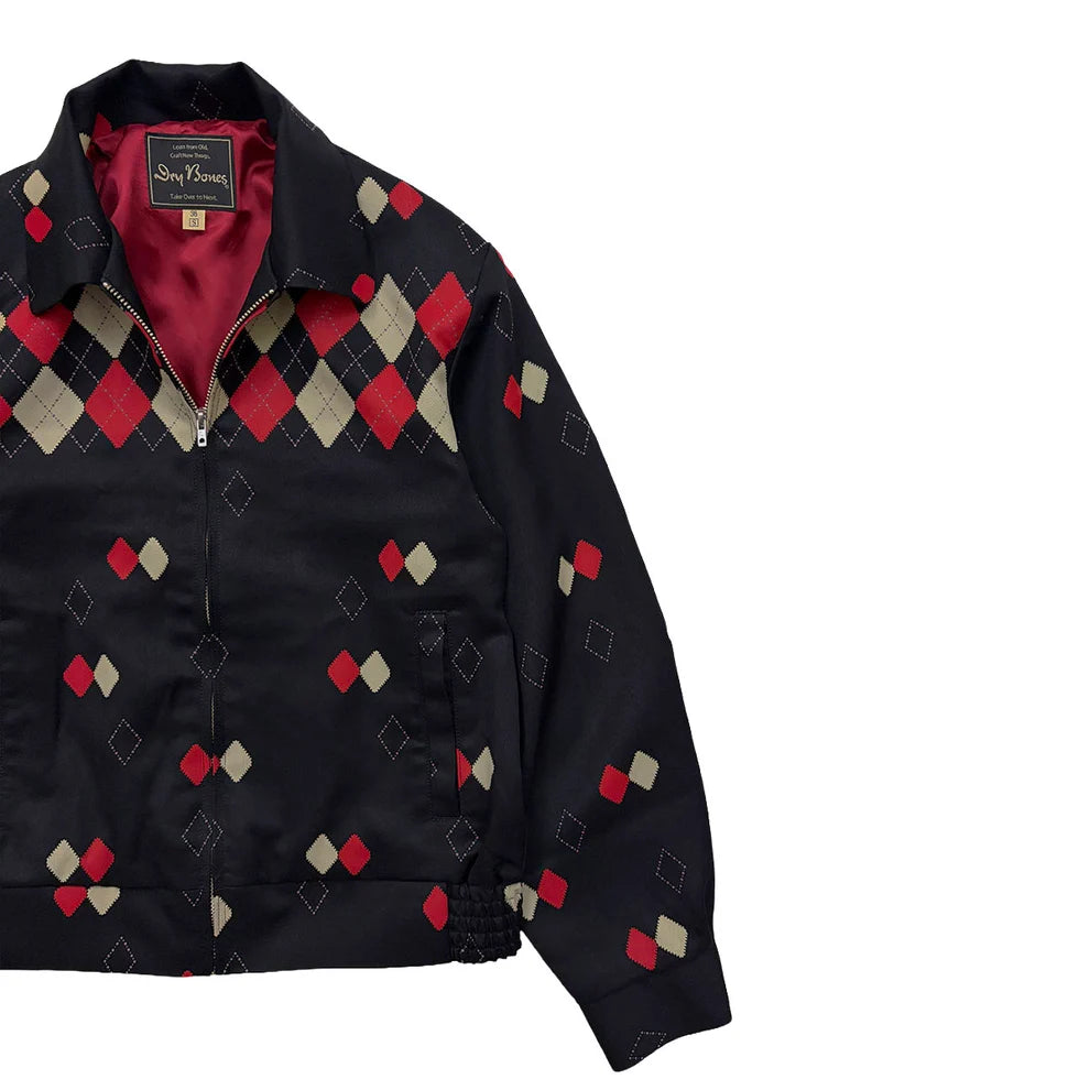 DRY BONES BORDER ARGYLE GABARDINE JACKET - BLACK