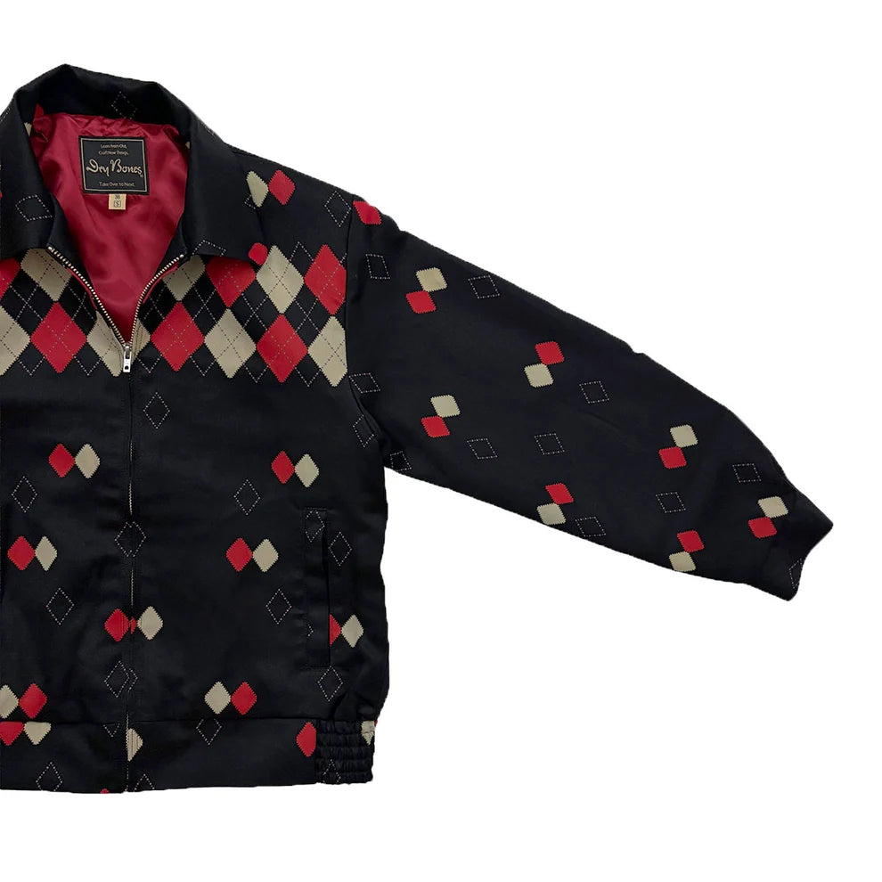 DRY BONES BORDER ARGYLE GABARDINE JACKET - BLACK