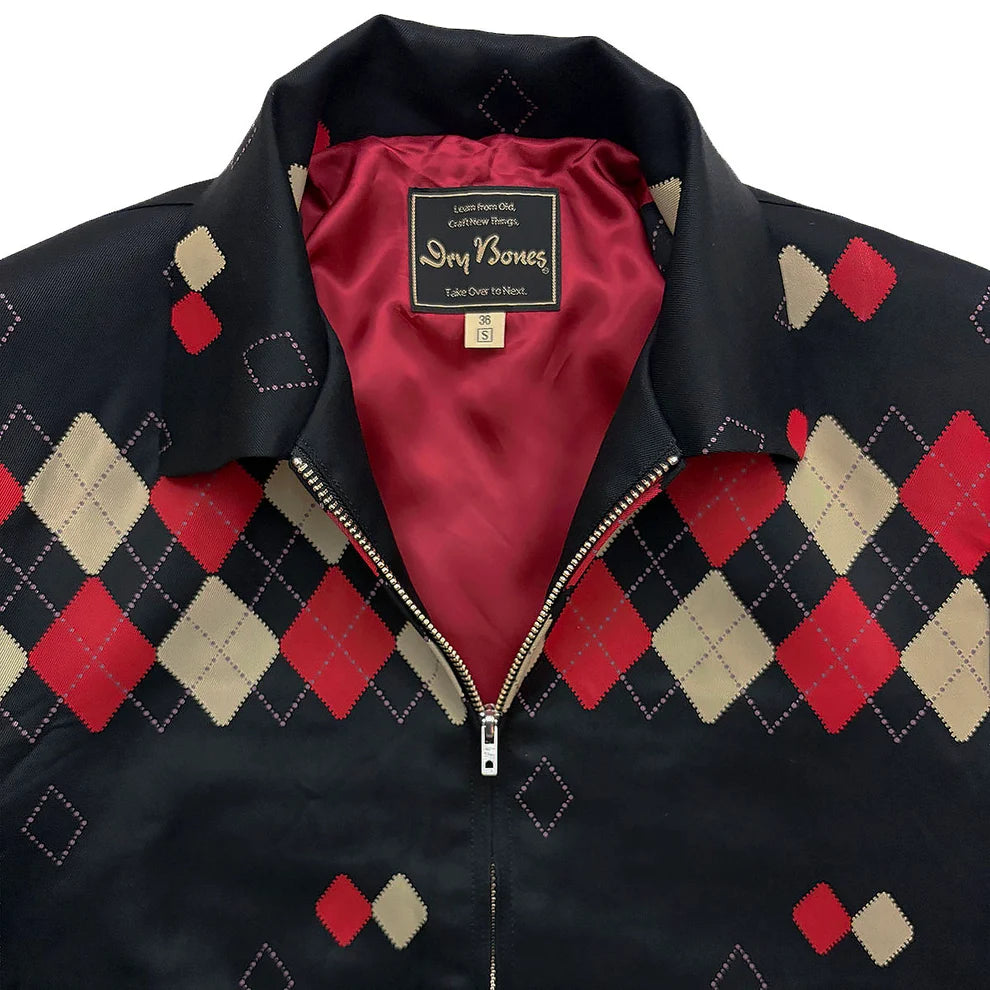 DRY BONES BORDER ARGYLE GABARDINE JACKET - BLACK