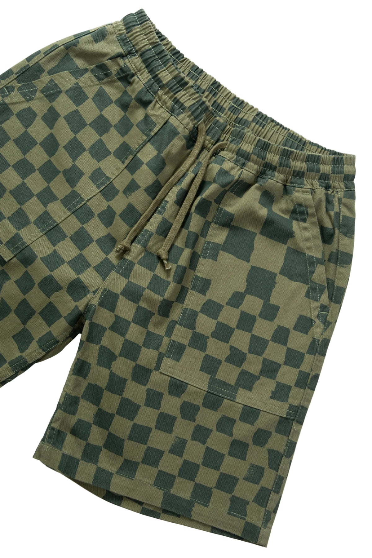 Service Works Drill Printed Chef Short — Olive Checker — view 2