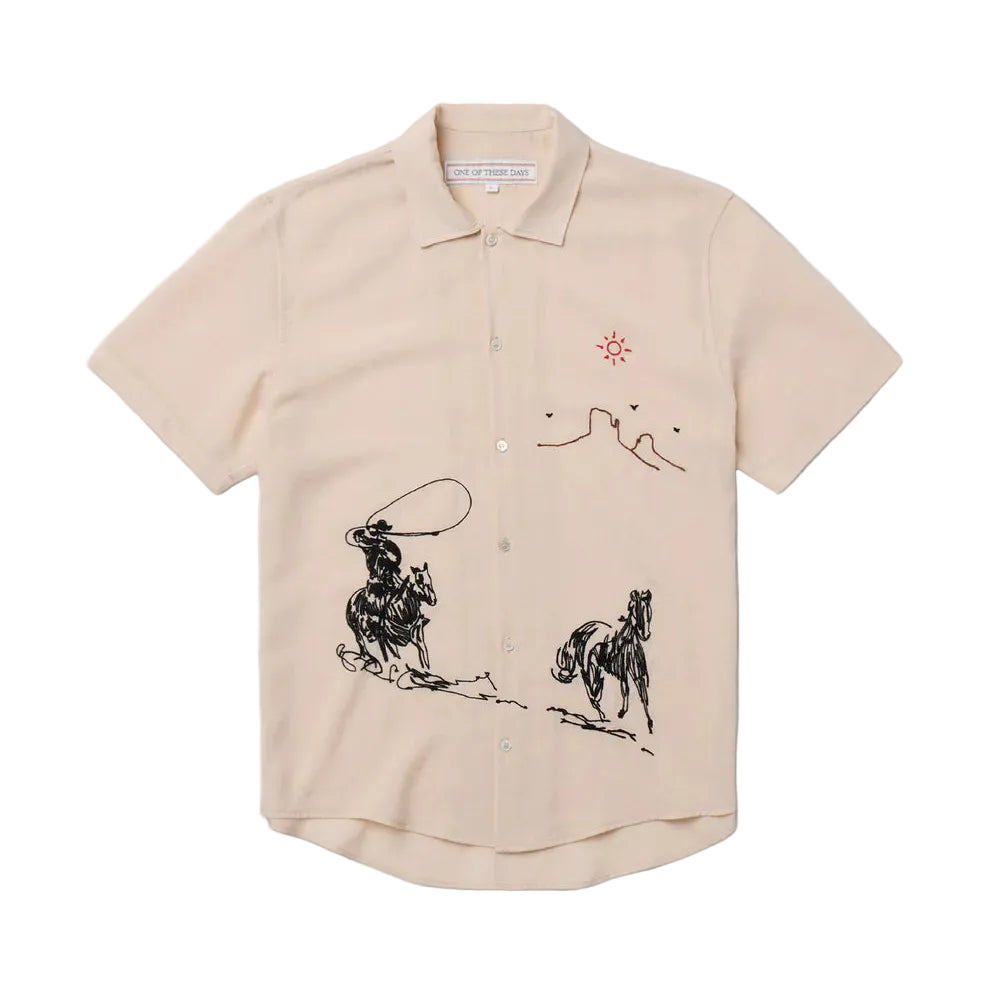 One Of These Days Into The Distance Camp Shirt — Ivory — front view