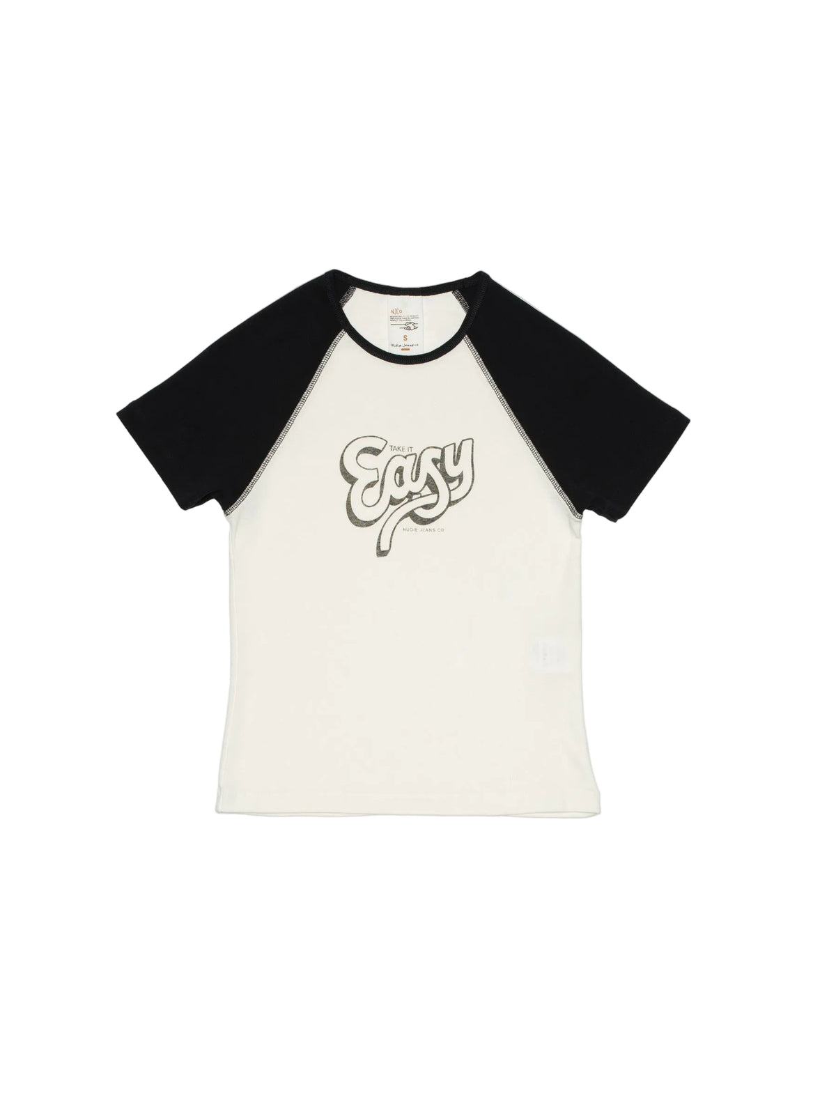 NUDIE JEANS EVE T-SHIRT TAKE IT EASY - OFFWHITE/BLACK