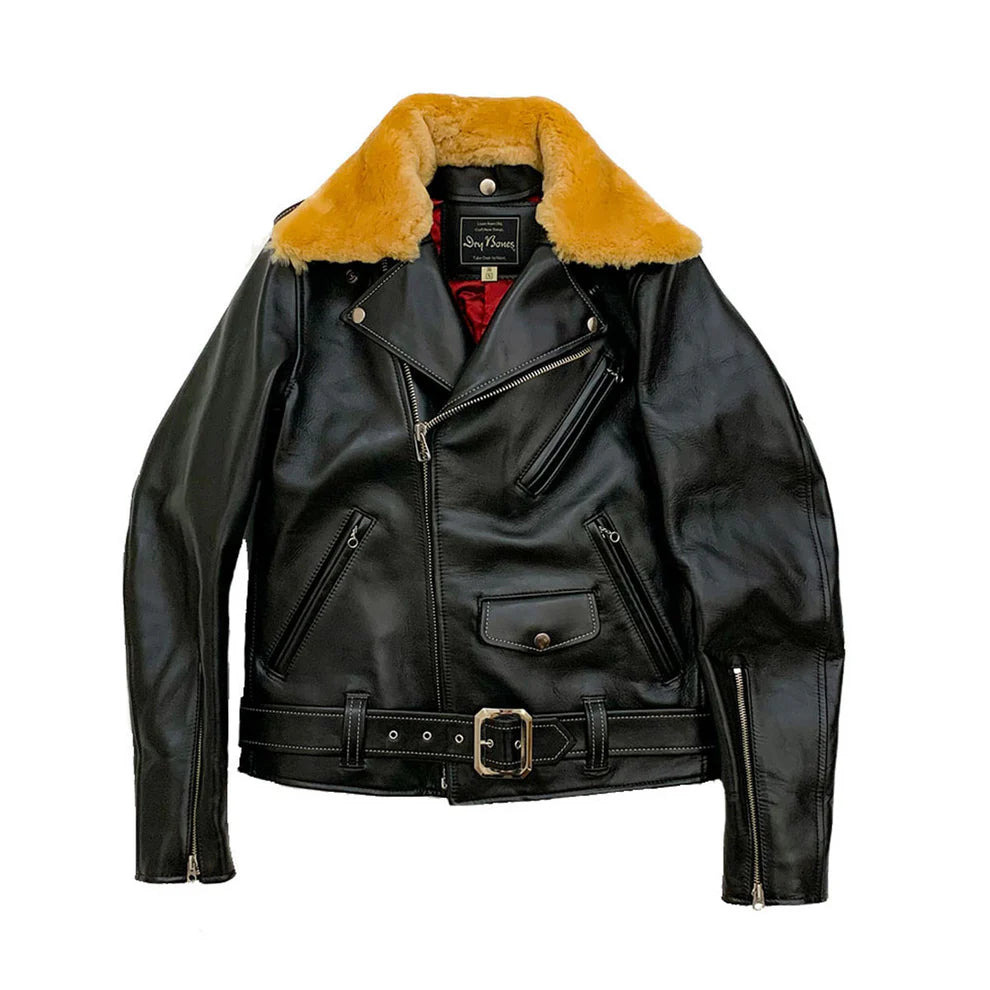 Dry Bones Horse Hide Motorcycle Jacket — Black — front view