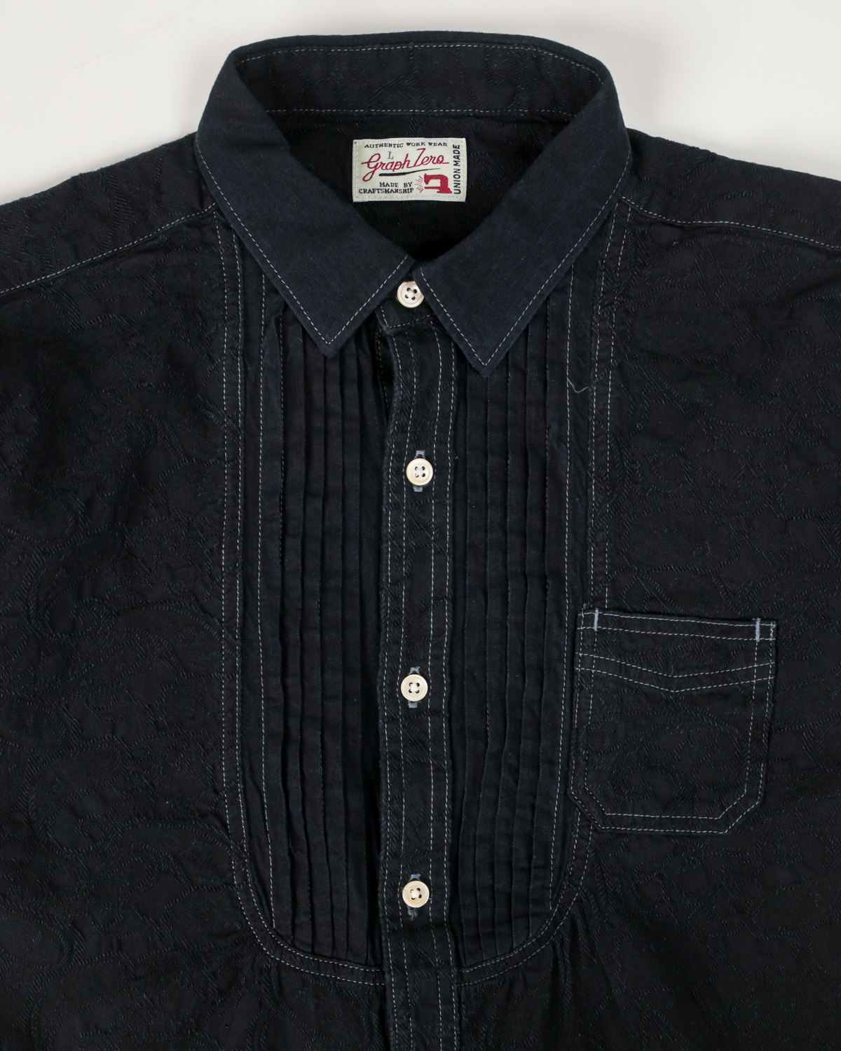 Graph Zero Pleated Dreess Long Sleeve Shirt — Paisley Indigo — view 4