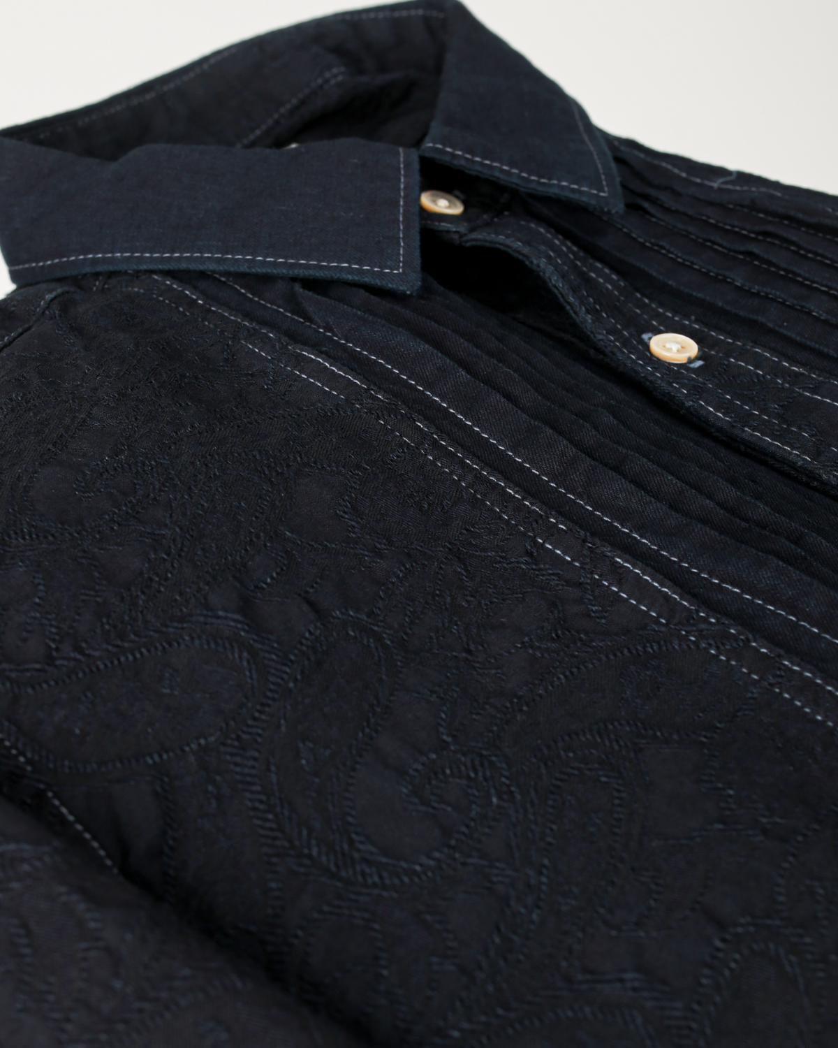 Graph Zero Pleated Dreess Long Sleeve Shirt — Paisley Indigo — view 3