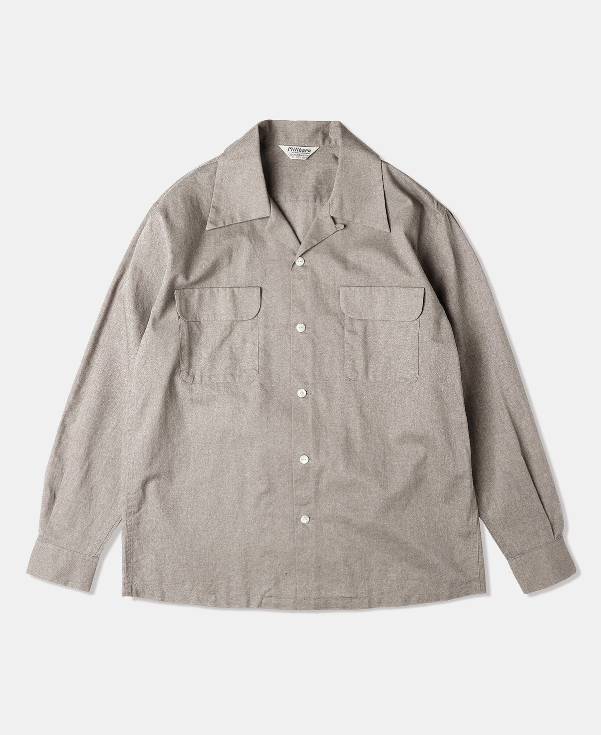 MILITORA LOT 220L 1940S LINEN-COTTON OPEN COLLAR SHIRT - KHAKI GRAY
