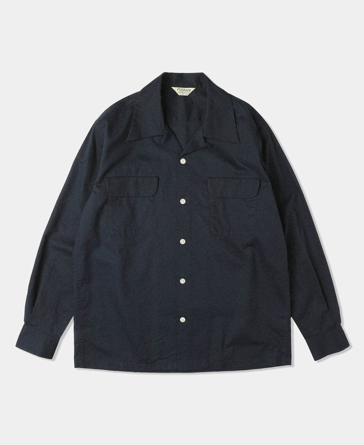 MILITORA LOT 220L 1940S LINEN-COTTON OPEN COLLAR SHIRT - NAVY