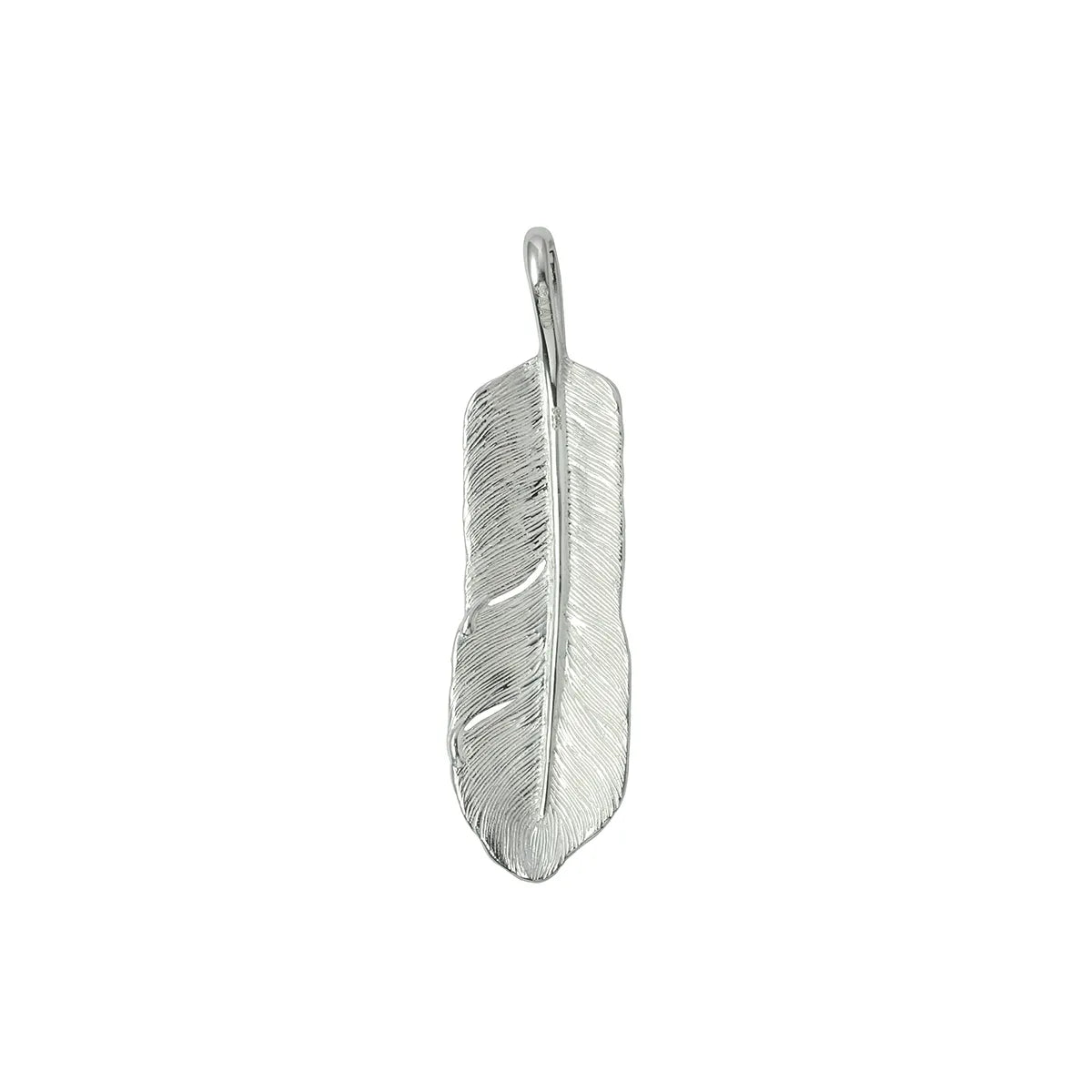 SAAD FEATHER NATURAL SILVER COLOR GARNET LEFT FACING PENDANT MEDIUM