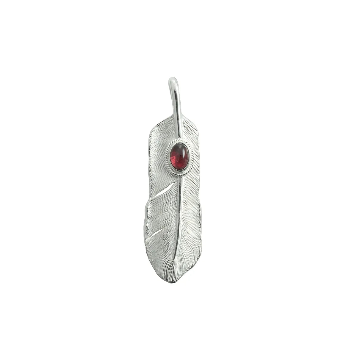 SAAD FEATHER NATURAL SILVER COLOR GARNET RIGHT FACING PENDANT MEDIUM