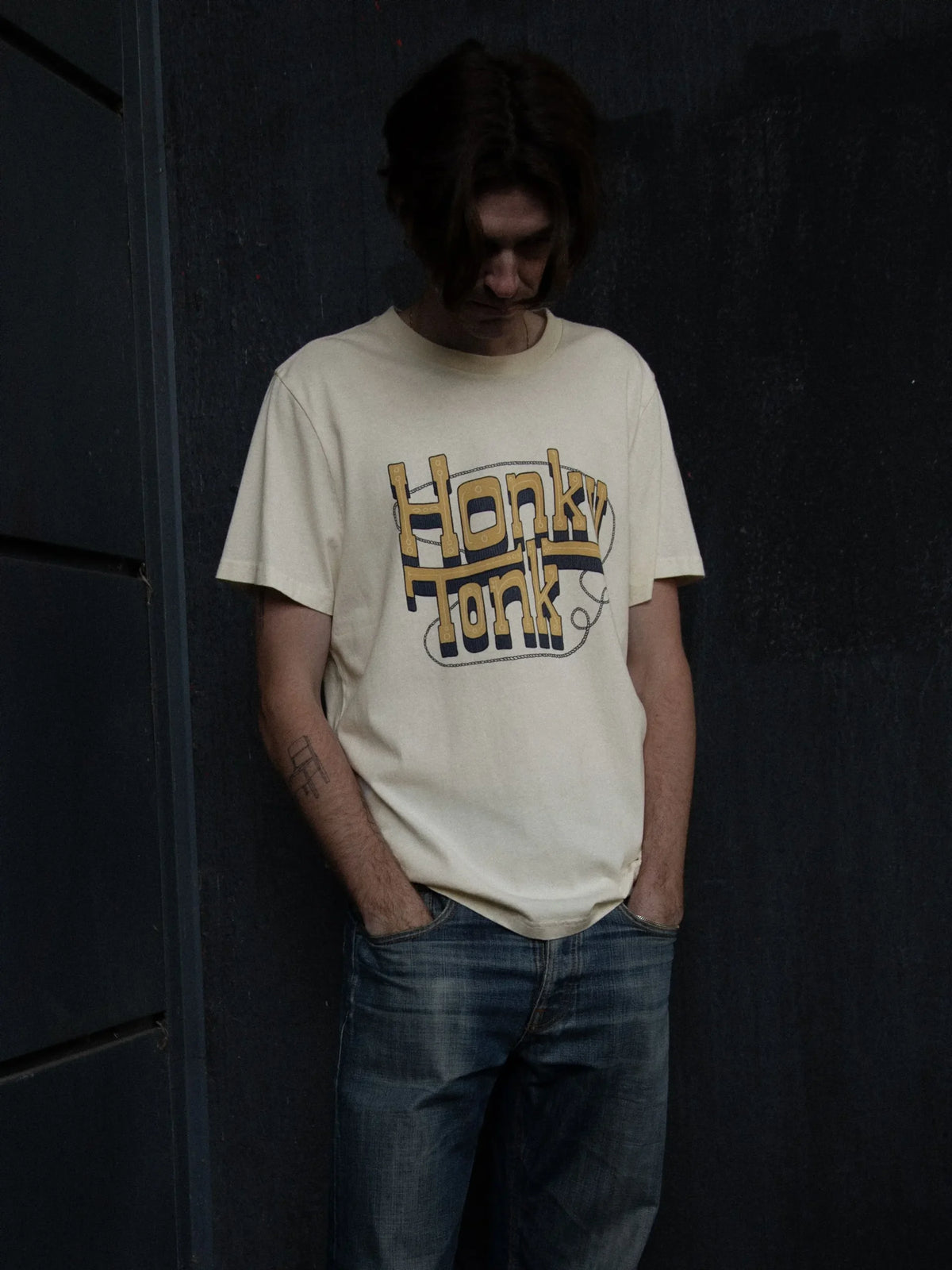 Nudie Jeans Roy Honky Tonk Tshirt — Ecru — view 3