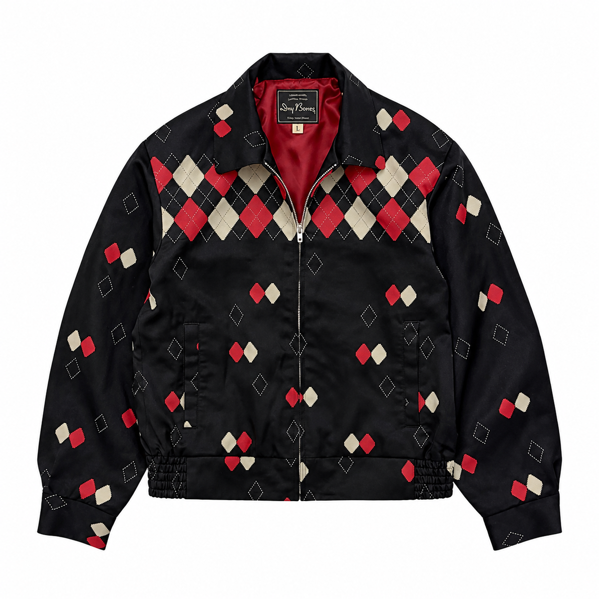 DRY BONES BORDER ARGYLE GABARDINE JACKET - BLACK