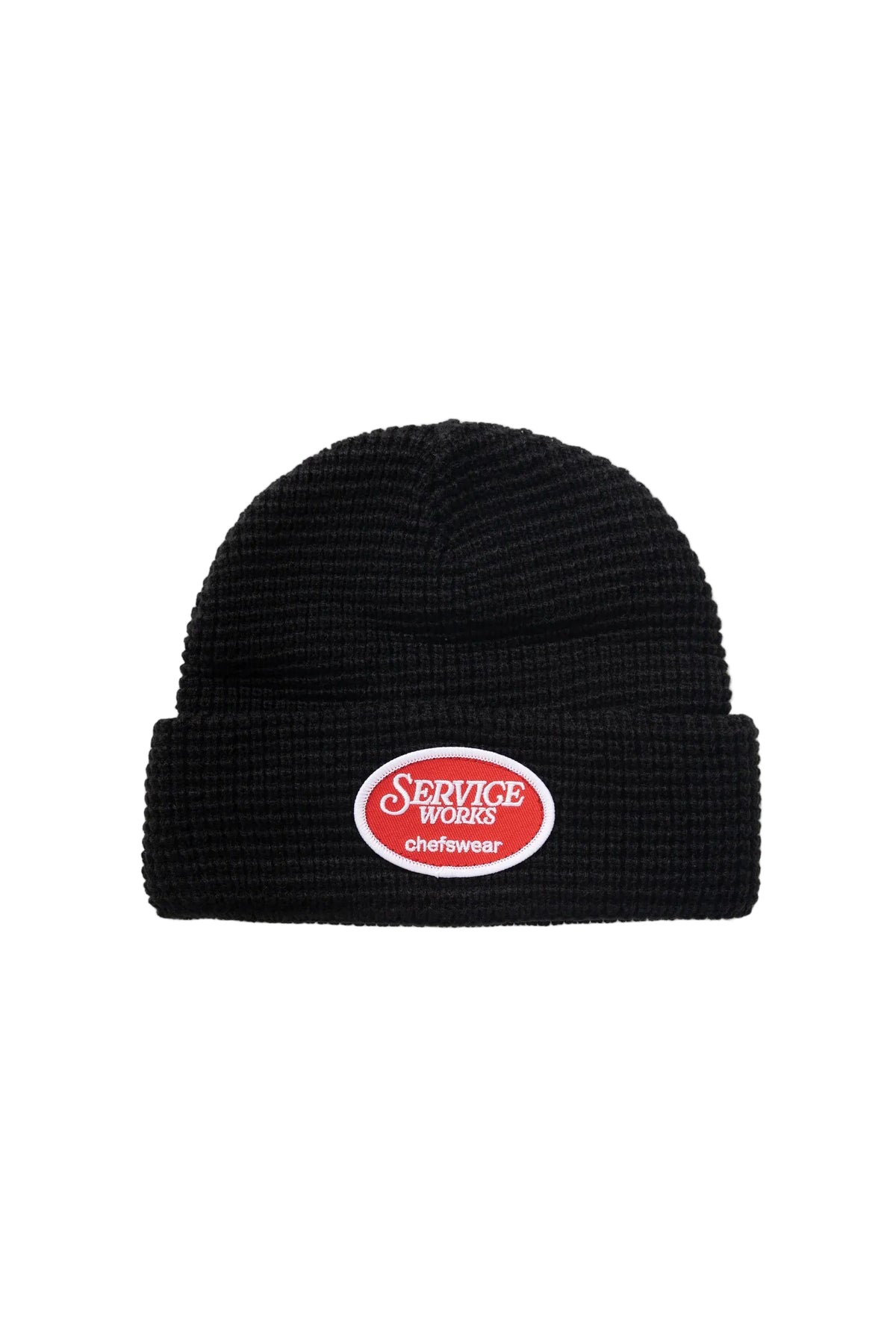 Service Works Waffle Patch Beanie — Black — front view