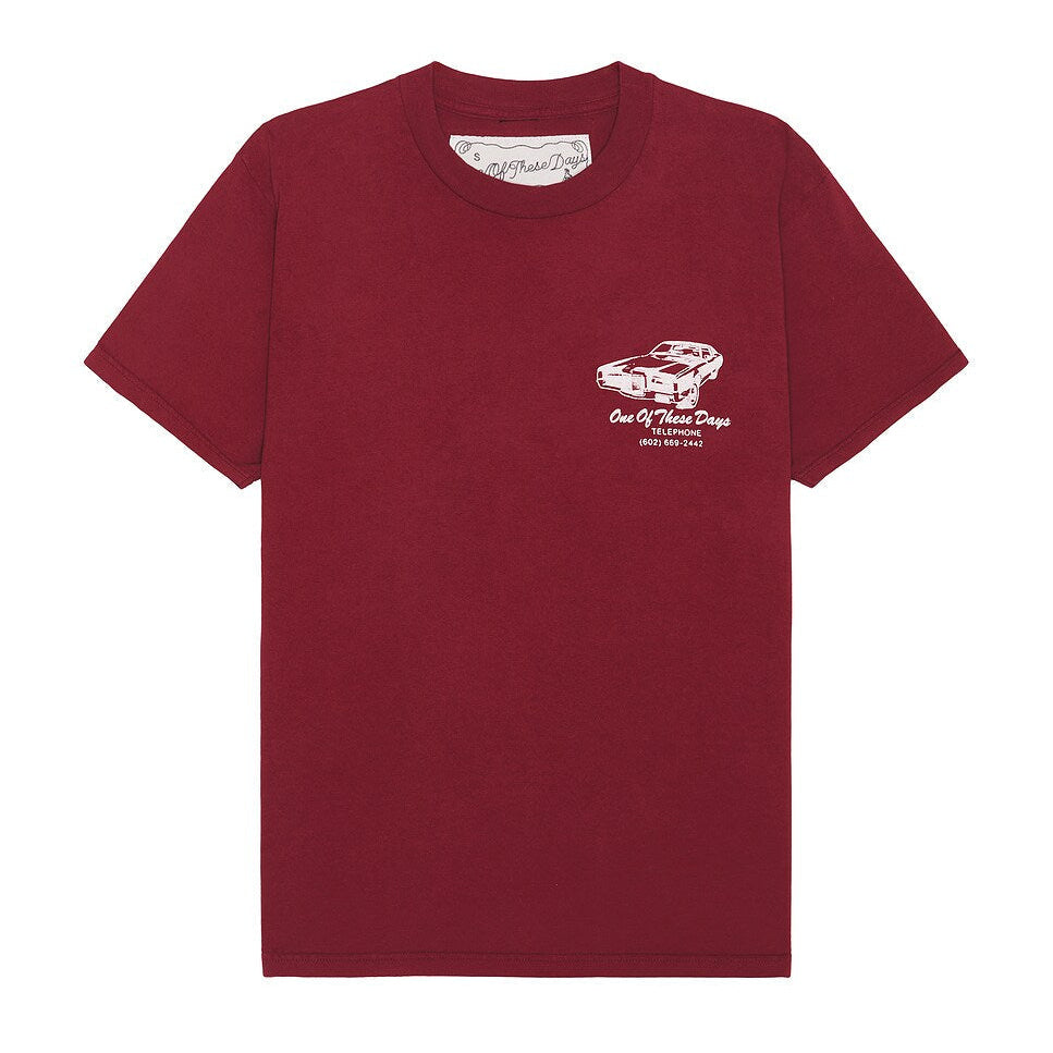 One Of These Days Tire Service Tee — Washed Burgundy — front view