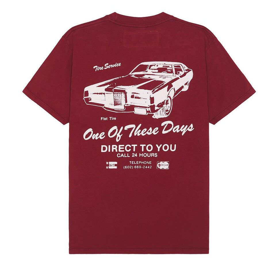 One Of These Days Tire Service Tee — Washed Burgundy — view 2