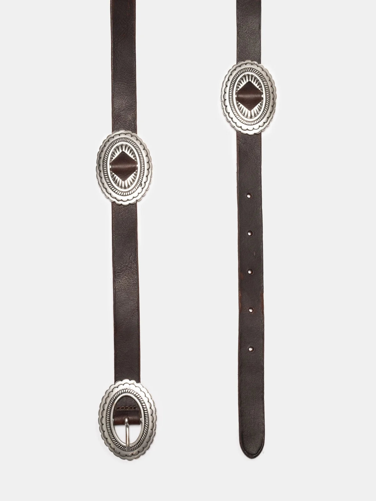 Nudie Jeans Western Concho Silver Belt — Dark Brown — view 2