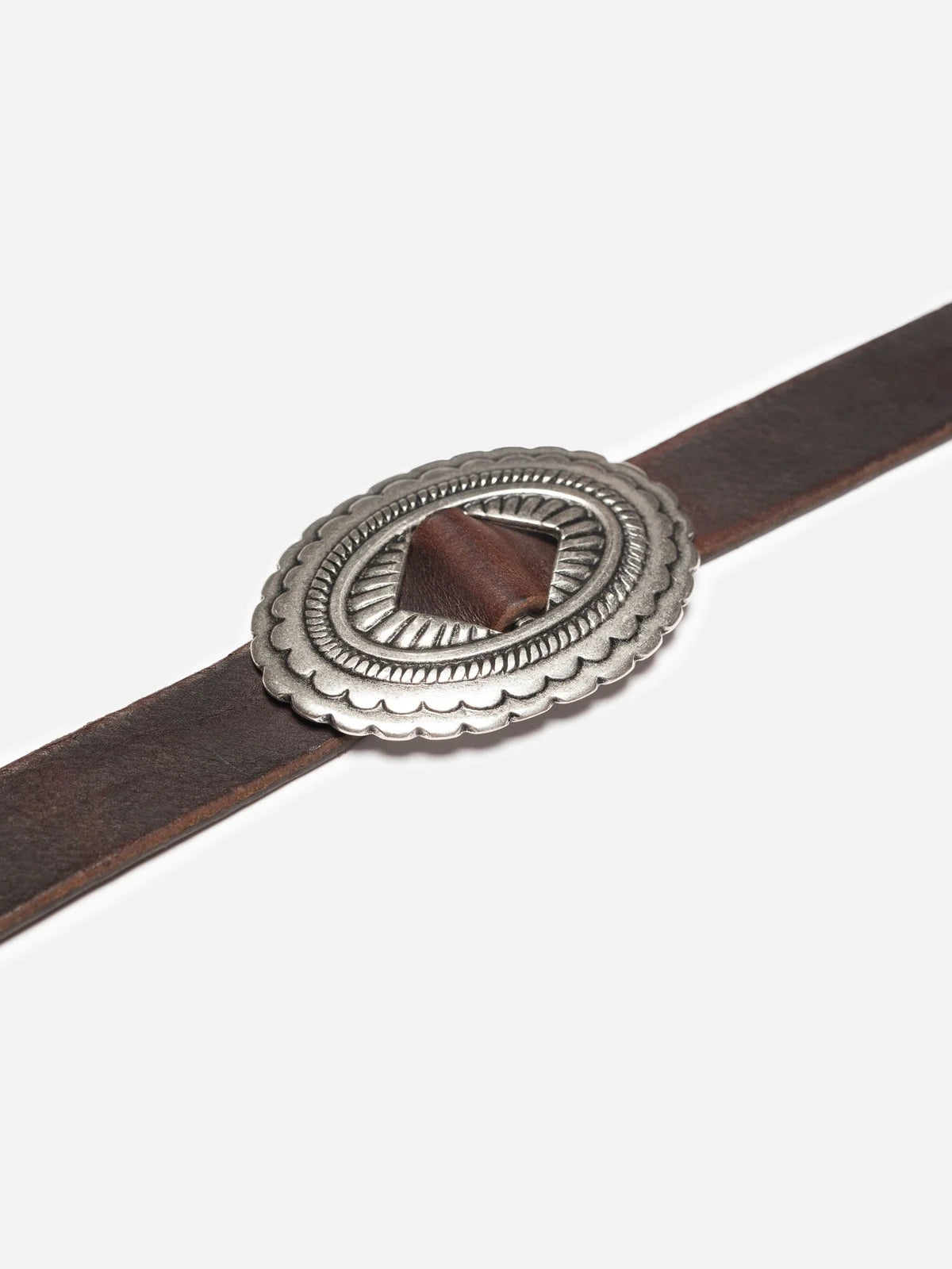 Nudie Jeans Western Concho Silver Belt — Dark Brown — front view