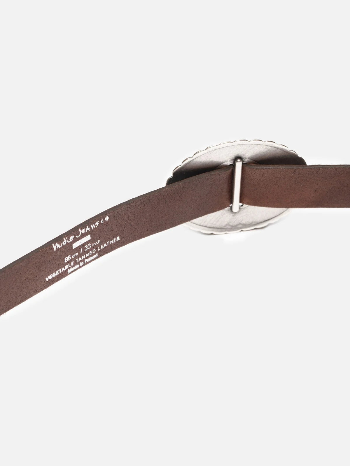 Nudie Jeans Western Concho Silver Belt — Dark Brown — view 3