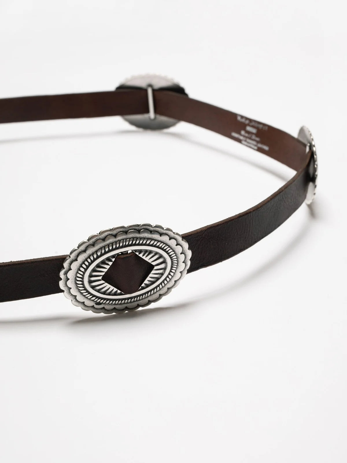 Nudie Jeans Western Concho Silver Belt — Dark Brown — view 5