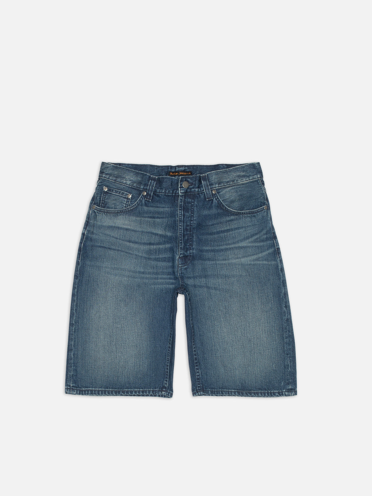 NUDIE JEANS ZEB DENIM SHORTS BLUE PAINTER - MID BLUE