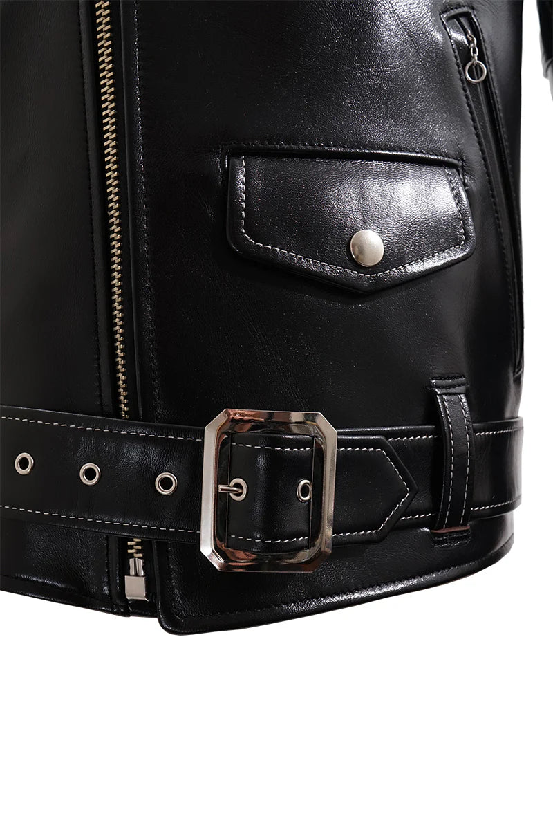 Dry Bones Horse Hide Motorcycle Jacket — Black — view 8