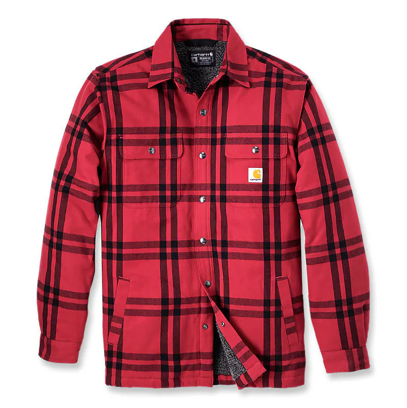 Carhartt Relaxed Fit Flannel Sherpa-Lined Shirt Jac — Crabapple — front view
