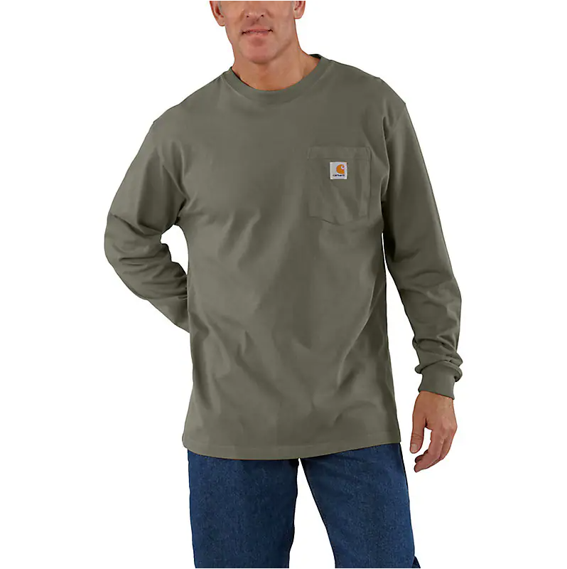 Carhartt Loose Fit Heavyweight Long-Sleeve Pocket T-Shirt — Olive — front view