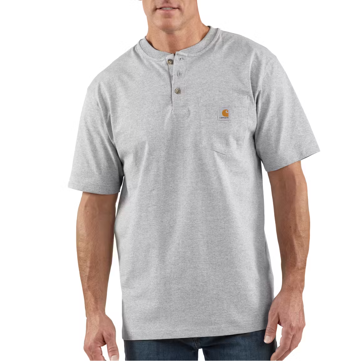 Carhartt Loose Fit Short Sleeved Pocket Henley T-Shirt — Heather Gray — front view