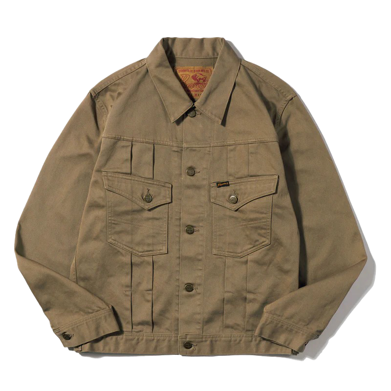 Pherrow's Stormy Blue Trucker Jacket — Moka — front view